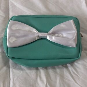 Cute Teal Cosmetic Bag with White Bow